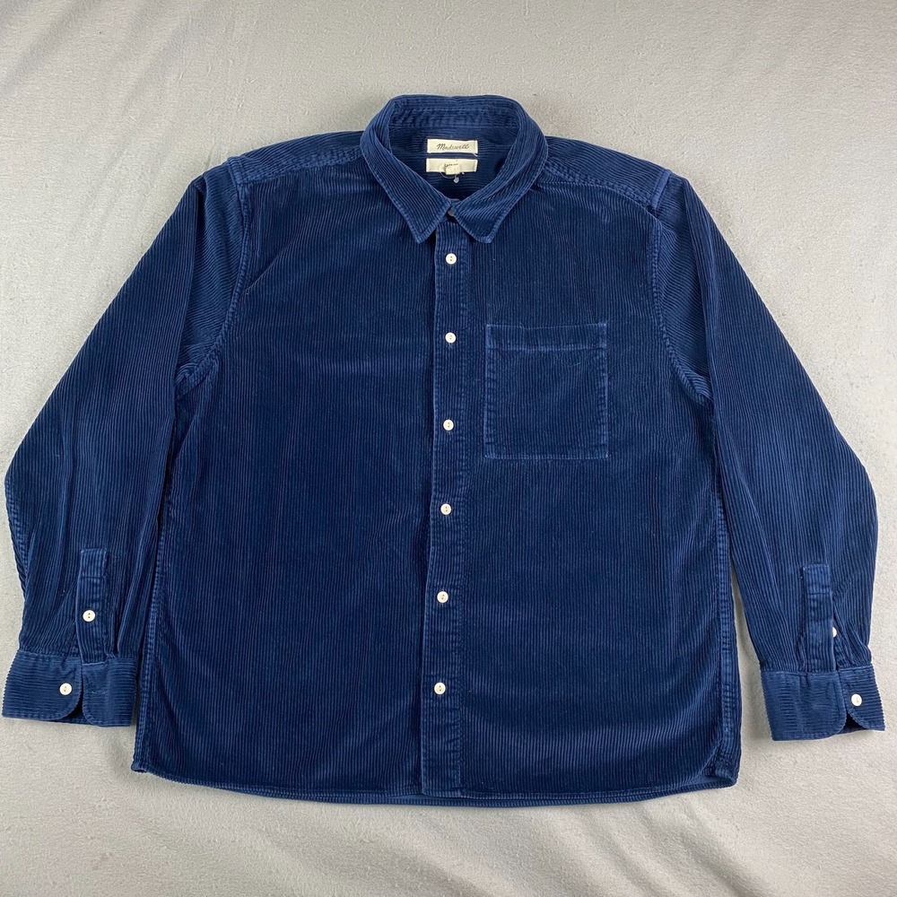 Madewell Mens easy Fit Corduroy Shirt Large Blue pocket Button Down